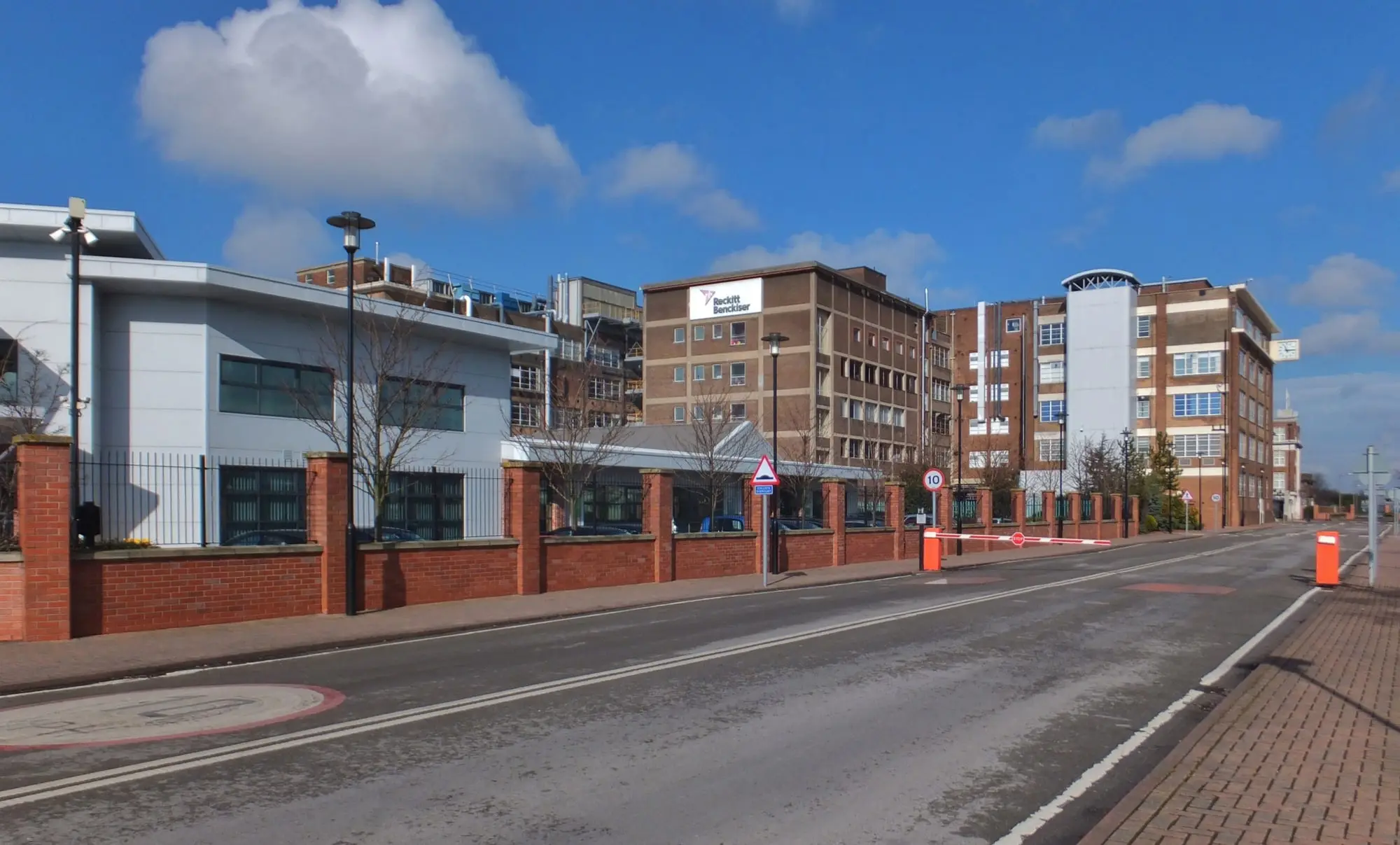 The Reckitt Benckiser site on Dansom Lane, Hull, with the company's offices and factory buildings along the road
